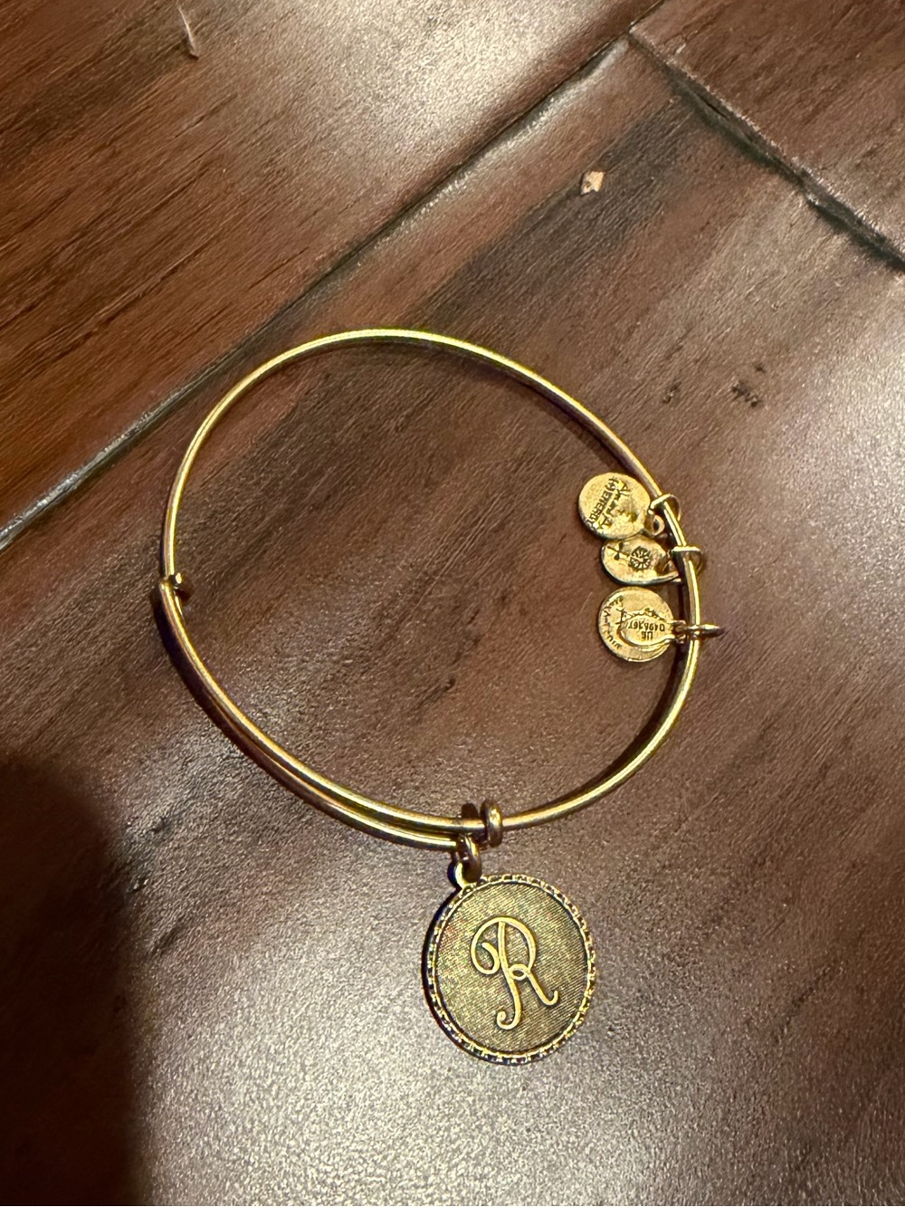 Alex and Ani Gold 'R' Initial Charm Expandable Bangle Bracelet